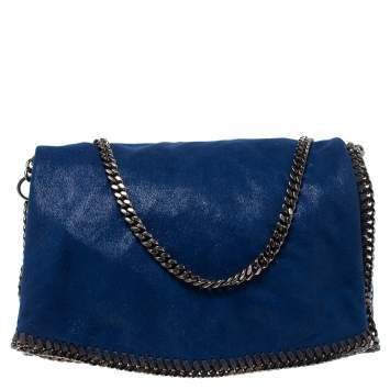 Pre Owned Stella McCartney Blue Faux Leather Large Falabella Flap Shoulder Bag