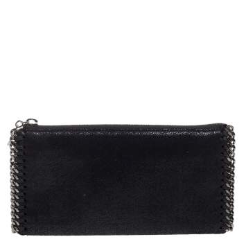 Pre Owned Stella McCartney Black Faux Leather Falabella Zip Wallet