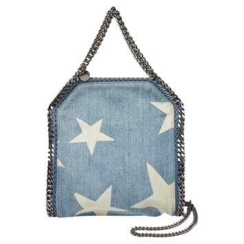 Pre Owned Stella McCartney Light Blue Denim Star Print Baby Falabella Bag