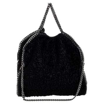 Pre Owned Stella McCartney Black Faux Fur Small Falabella Tote