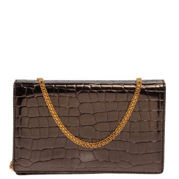 مملوكة مسبقًا Stella McCartney Metallic Grey Croc Embossed Faux Leather Crossbody Bag