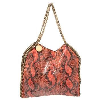 Pre Owned Stella McCartney Orange/Black Python Effect Faux Leather Falabella Tote