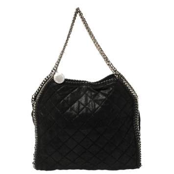 Pre Owned Stella McCartney Black Shimmery Faux Leather Small Falabella Tote