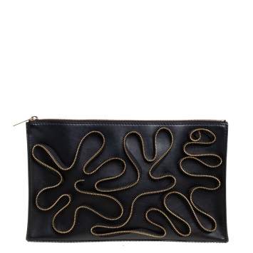 Pre Owned Stella McCartney Black Faux Leather Zipper Embellished Cavendish Clutch