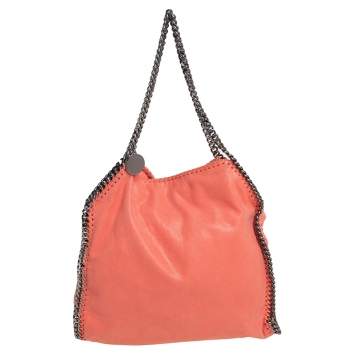 Pre Owned Stella McCartney Coral Orange Faux Suede Small Falabella Tote