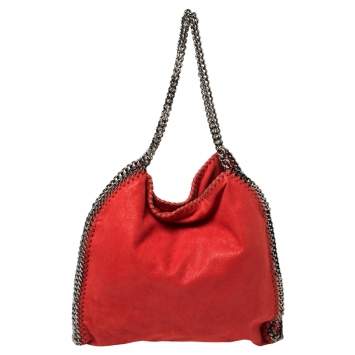 Pre Owned Stella McCartney Red Faux Suede Small Falabella Tote