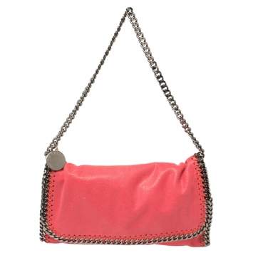 Pre Owned Stella McCartney Coral Orange Faux Suede Falabella Flap Shoulder Bag