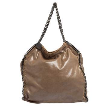 Pre Owned Stella McCartney Metallic Beige Faux Suede Large Falabella Tote