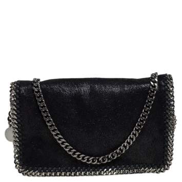 Pre Owned Stella McCartney Black Faux Leather Falabella Flap Crossbody Bag