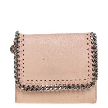 Pre Owned Stella McCartney Peach Faux Leather Falabella Trifold Wallet