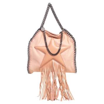 مملوكة مسبقًا Stella McCartney Light Peach Faux Suede Falabella Star Fringed Shoulder Bag