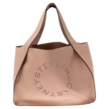 Pre Owned Stella McCartney Beige Faux Leather Perforated Logo Tote