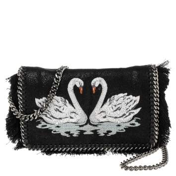 Pre Owned Stella McCartney Black Faux Leather Falabella Swan Crossbody Bag