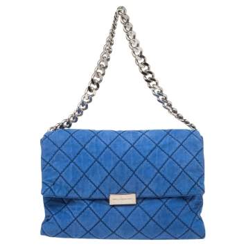 مملوكة مسبقًا Stella McCartney Blue Quilted Faux Suede Beckett Shoulder Bag