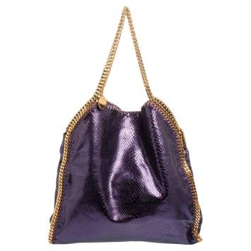 Pre Owned Stella McCartney Metallic Purple Faux Python Leather Large Falabella Tote