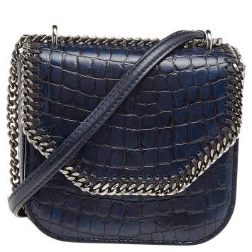 مملوكة مسبقًا Stella McCartney Navy Blue Croc Embossed Faux Leather Falabella Star Box Bag