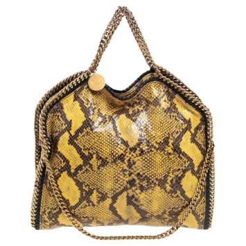 Pre Owned Stella McCartney Yellow/Black Python Effect Faux Leather Falabella Tote