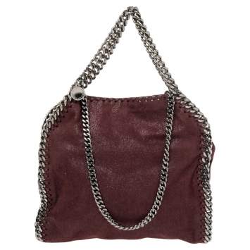 Pre Owned Stella McCartney Burgundy Faux Suede Mini Falabella Tote