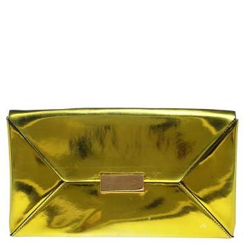 Pre Owned Stella McCartney Yellow Metallic Faux Leather Beckett Envelope Clutch