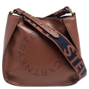 Pre Owned Stella McCartney Brown Faux Leather Logo Shoulder Bag