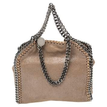 Pre Owned Stella McCartney Metallic Beige Faux Leather Tiny Falabella Shoulder Bag