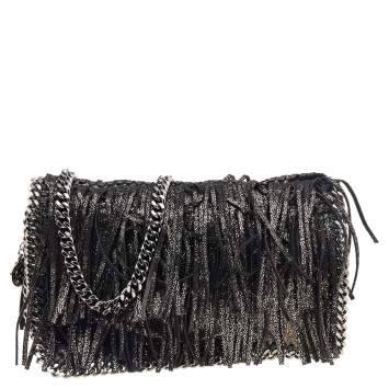 مملوكة مسبقًا Stella McCartney Metallic Black Faux Leather Fringe Fallabella Crossbody Bag