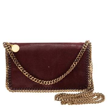 Pre Owned Stella McCartney Dark Red Faux Suede Falabella Flap Shoulder Bag