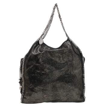 Pre Owned Stella McCartney Black Shimmering Faux Suede Large Falabella Tote