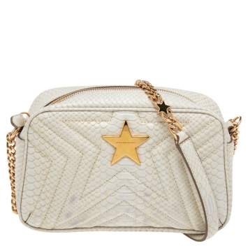 مملوكة مسبقًا Stella McCartney White Python Embossed Faux Leather Star Crossbody Bag