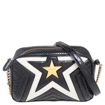 Pre Owned Stella McCartney White/Black Python Embossed Faux Leather Star Crossbody Bag