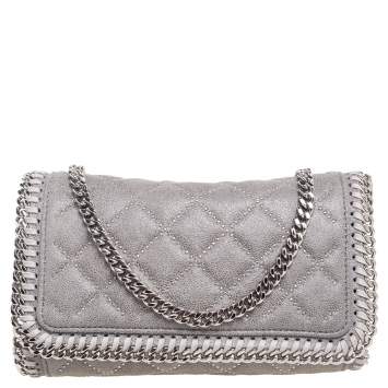 مملوكة مسبقًا Stella McCartney Grey Quilted Faux Suede Studded Falabella Flap Shoulder Bag
