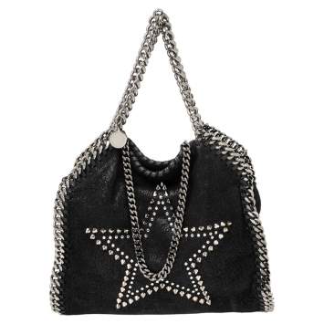 Pre Owned Stella McCartney Black Faux Suede Mini Falabella Star Studded Tote