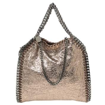 Pre Owned Stella McCartney Metallic Gold Crackled Faux Leather Mini Falabella Tote