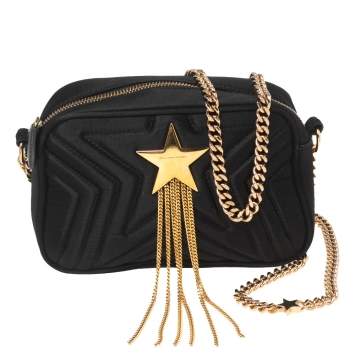Pre Owned Stella McCartney Black Quilted Satin Stella Star Crossbody Bag
