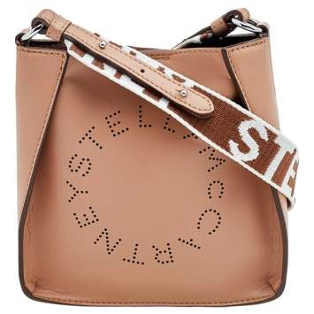 Pre Owned Stella McCartney Beige Faux Leather Mini Perforated Logo Crossbody Bag