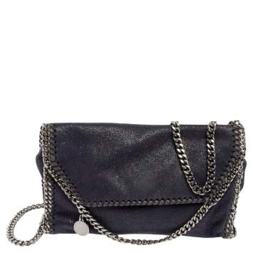 Pre Owned Stella McCartney Navy Blue Faux Suede Falabella Flap Shoulder Bag