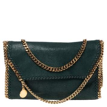 Pre Owned Stella McCartney Metallic Green Faux Suede Falabella Shoulder Bag