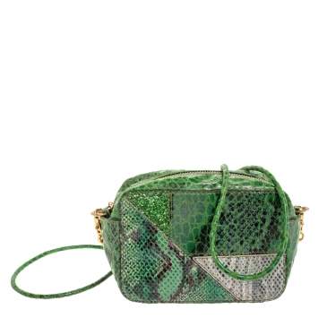 Pre Owned Stella McCartney Green Faux Python Effect Suede and Glitter Crossbody Bag