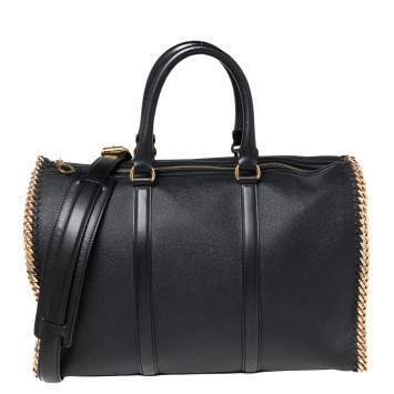 Pre Owned Stella McCartney Black Faux Leather Falabella Duffel Bag