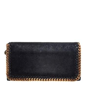 Pre Owned Stella McCartney Black Faux Suede Falabella Flap Continental Wallet