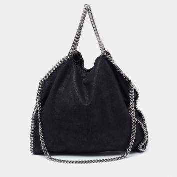 Pre Owned Stella McCartney Metallic Black Faux Suede Small Falabella Tote