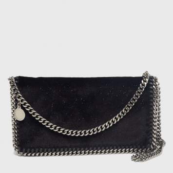 Pre Owned Stella McCartney Black Glitter Velvet Falabella Crossbody Bag 