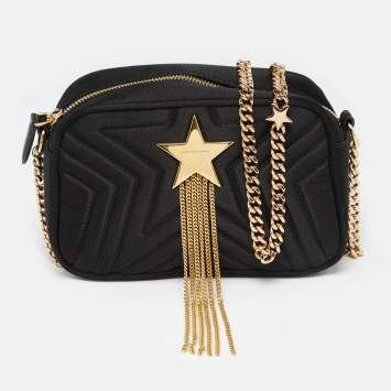 Pre Owned Stella McCartney Black Satin Stella Star Camera Crossbody Bag