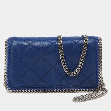 Pre Owned Stella McCartney Blue Quilted Faux Suede Falabella Flap Shoulder Bag