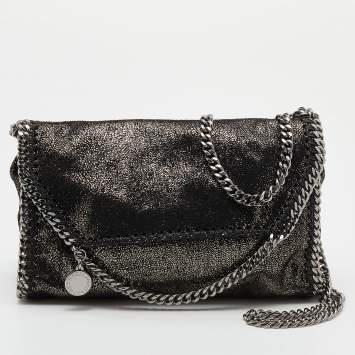 Pre Owned Stella McCartney Metallic Black Faux Leather Mini Falabella Crossbody Bag