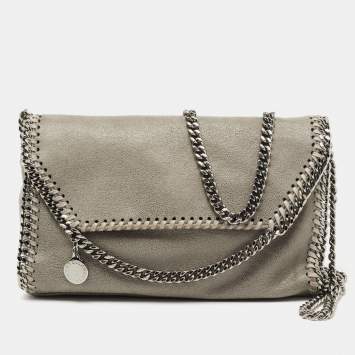 Pre Owned Stella McCartney Grey Faux Leather Falabella Flap Shoulder Bag