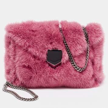 Pre Owned Jimmy Choo Candy Pink Mink Fur Lockett Envelope Clutch