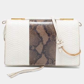 Pre Owned Stella McCartney White/Green Faux Snakeskin Effect Leather Flo Shoulder Bag