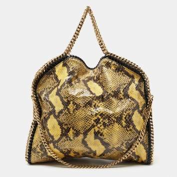 Pre Owned Stella McCartney Yellow/Black Faux Python Coated Suede Small Falabella Tote