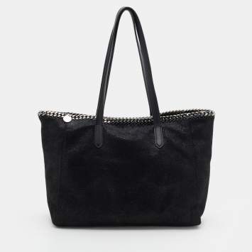 Pre Owned Stella McCartney Black Faux Leather Falabella East West Shopper Tote